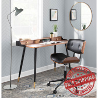 Lumisource OFD-HRVY BK+WL Harvey Mid-Century Modern Desk in Black Metal and Walnut Wood with Gold Accent